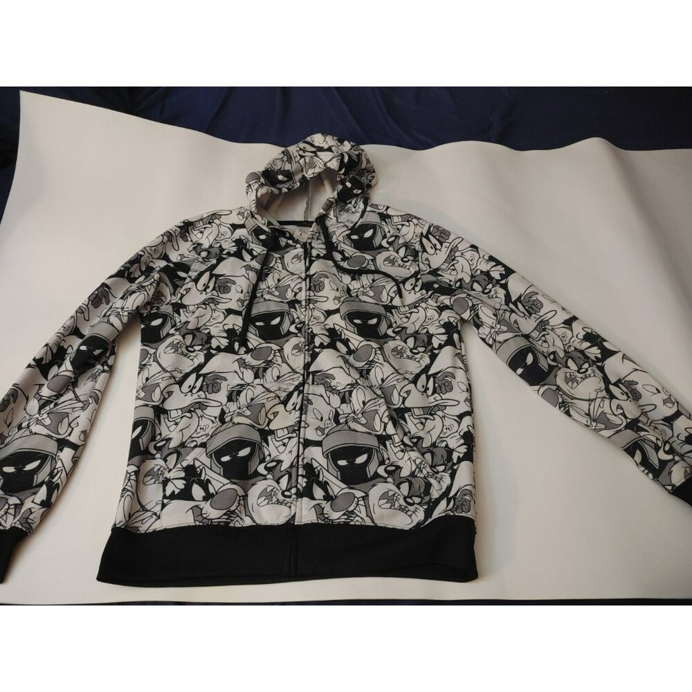 Looney Tunes Men’s Full Zip Hoodie Sweatshirt Black White Large C1